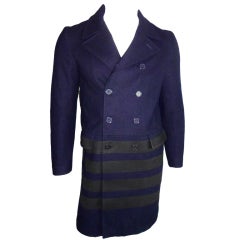 Original HELMUT LANG 1997 navy blue over coat with black stripes