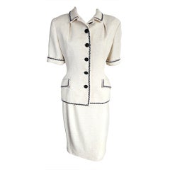 VALENTINO early 1990's Ivory/creme cocoon weave skirt suit