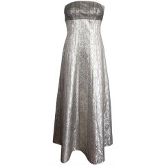 New CAROLINA HERRERA platinum metallic brocade dress