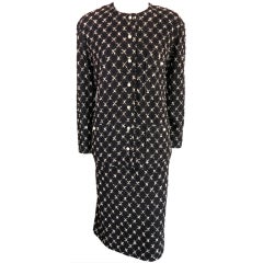 Vintage CHANEL black 
white bouclé bias check skirt suit