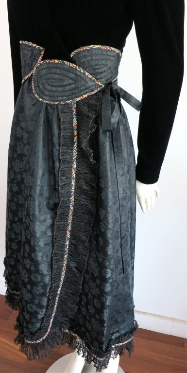 Black Vintage KOOS VAN DEN AKKER applique waist floral jacquard dress For Sale