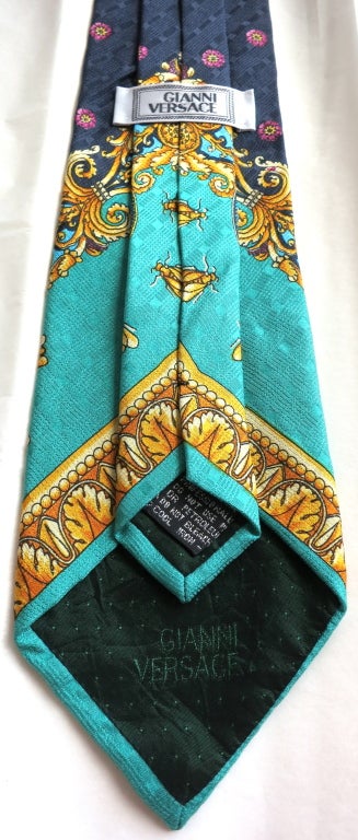 GIANNI VERSACE Early 1990's men's bee medallion printed silk tie 1