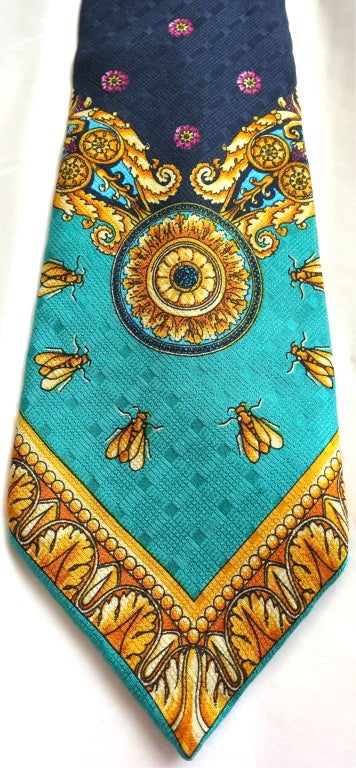 GIANNI VERSACE Early 1990's men's bee medallion printed silk tie 3