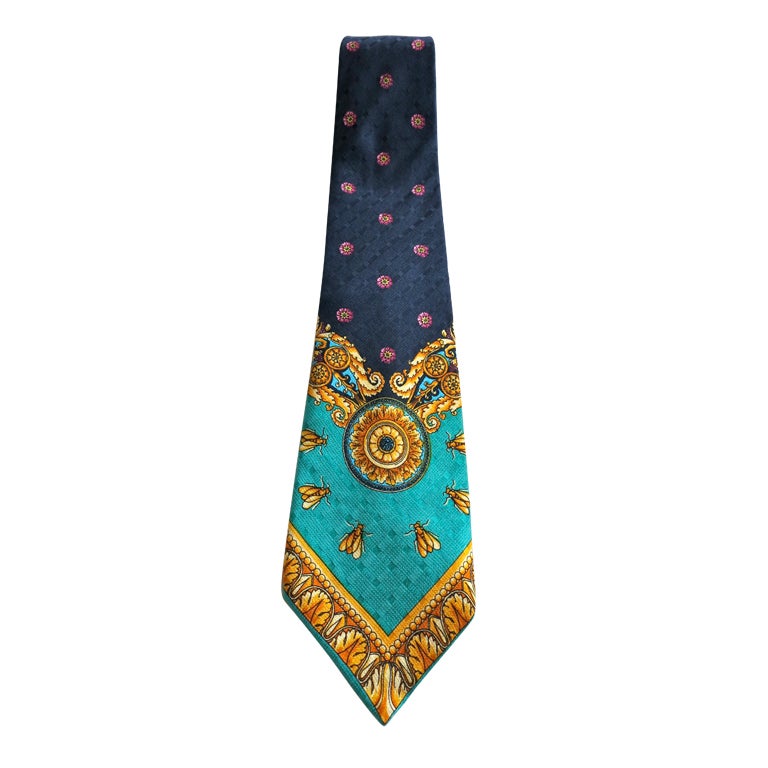 GIANNI VERSACE Early 1990's men's bee medallion printed silk tie