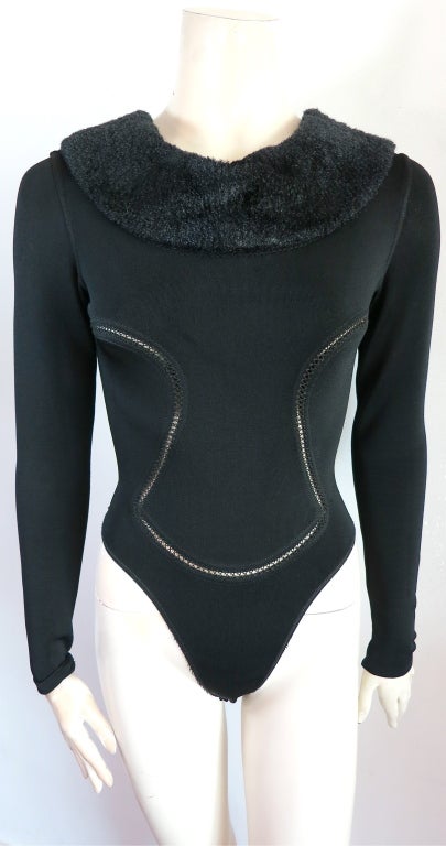 Vintage AZZEDINE ALAIA knit body suit with fur neckline