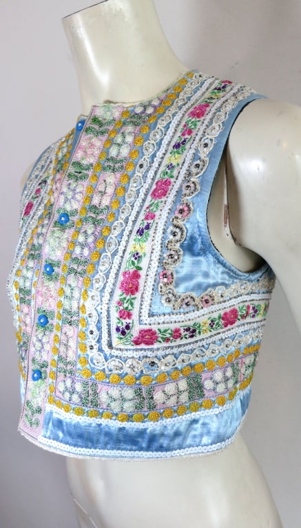 Vintage 1970's era floral hand embroidered satin vest 1