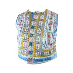 Vintage 1970's era floral hand embroidered satin vest