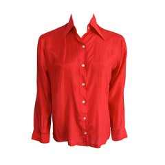 LANVIN 1980's era Pure silk red shirt