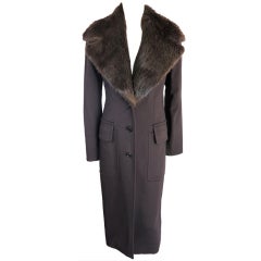 YSL YVES SAINT LAURENT Tom Ford era wool & beaver fur maxi coat