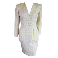 Vintage VICKY TIEL Molieré metallic gold houndstooth skirt suit at 1stDibs