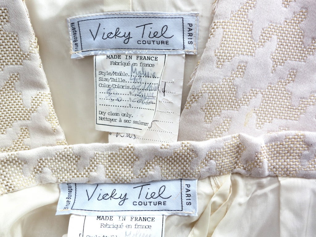Vintage VICKY TIEL Molieré metallic gold houndstooth skirt suit 4
