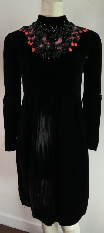 Vintage ARNOLD SCAASI 1960's embellished black velvet dress 3