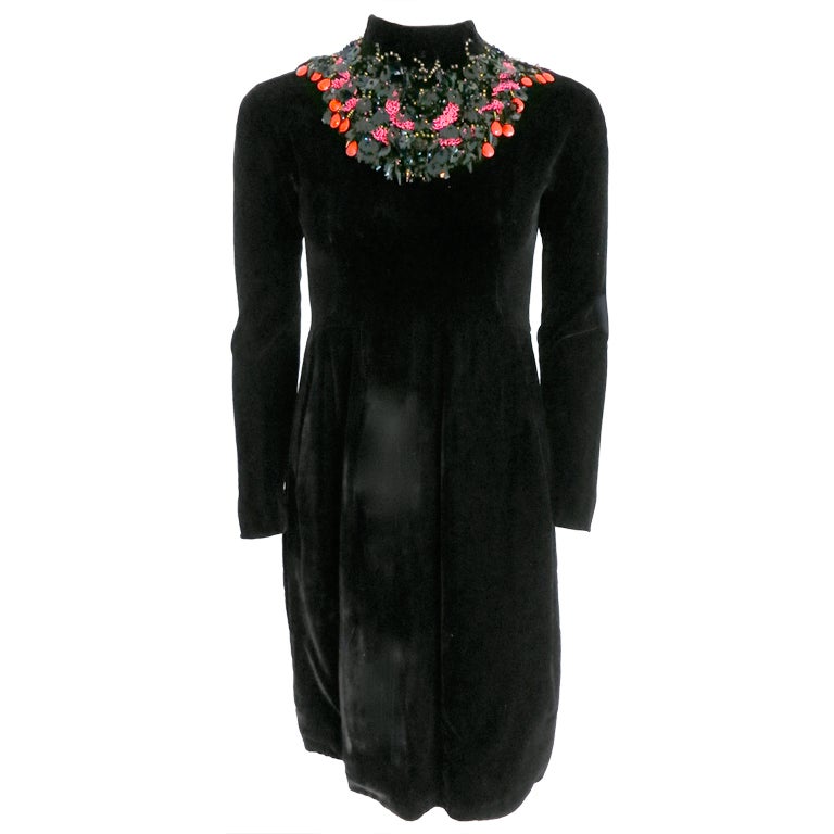Vintage ARNOLD SCAASI 1960's embellished black velvet dress