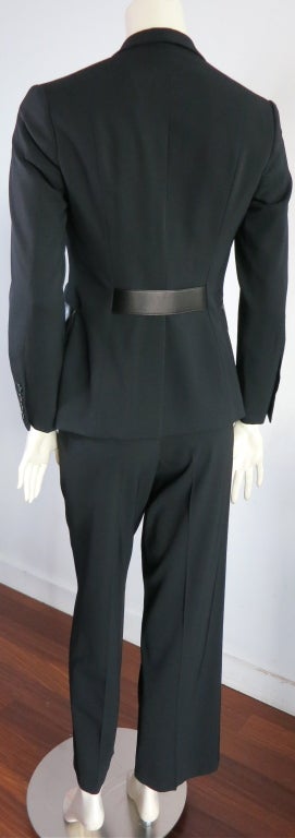 GUCCI Tom Ford era women's black leather detail pant suit In Excellent Condition In Newport Beach, CA