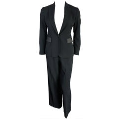 Retro GUCCI Tom Ford era women's black leather detail pant suit