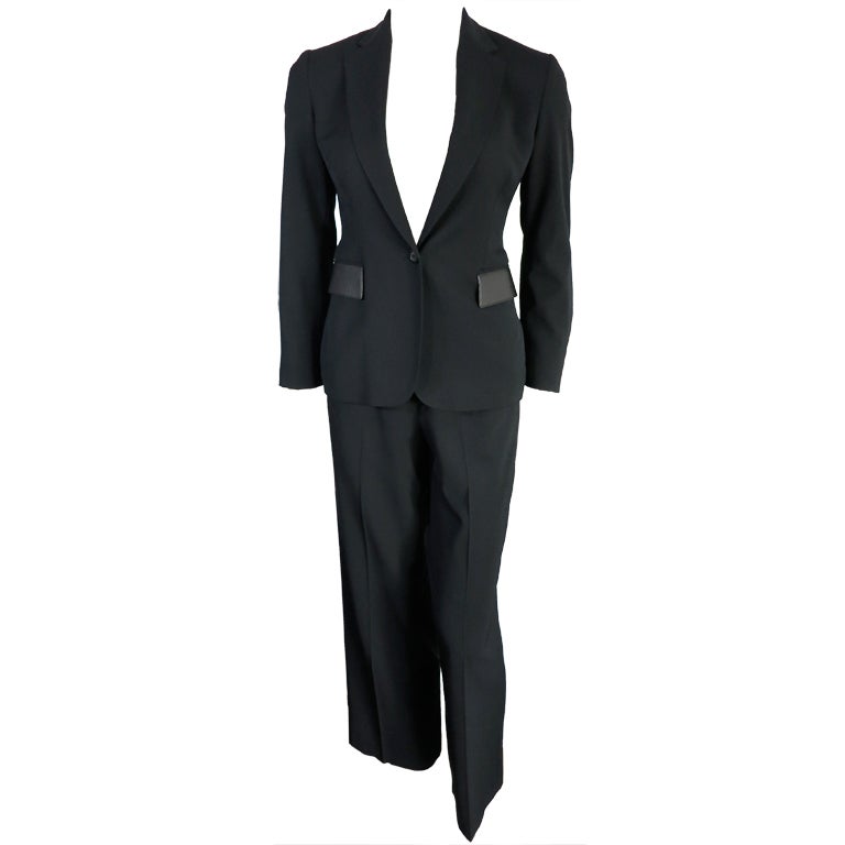 GUCCI Tom Ford era women's black leather detail pant suit