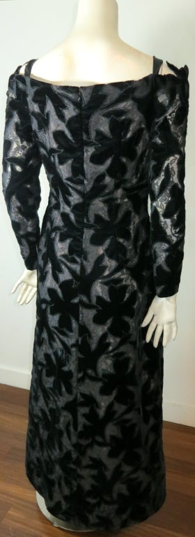 Vintage SCAASI black velvet & lace appliqué detail dress 2