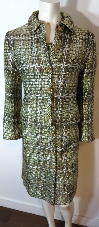 Unworn MALCOLM STARR 1970's era metallic brocade dress & jacket