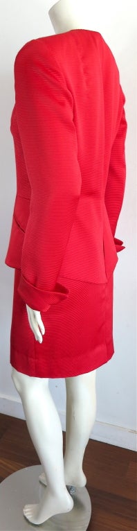 Women's Vintage CHRISTIAN DIOR 1980's era scarlet silk ribbed skirt suit