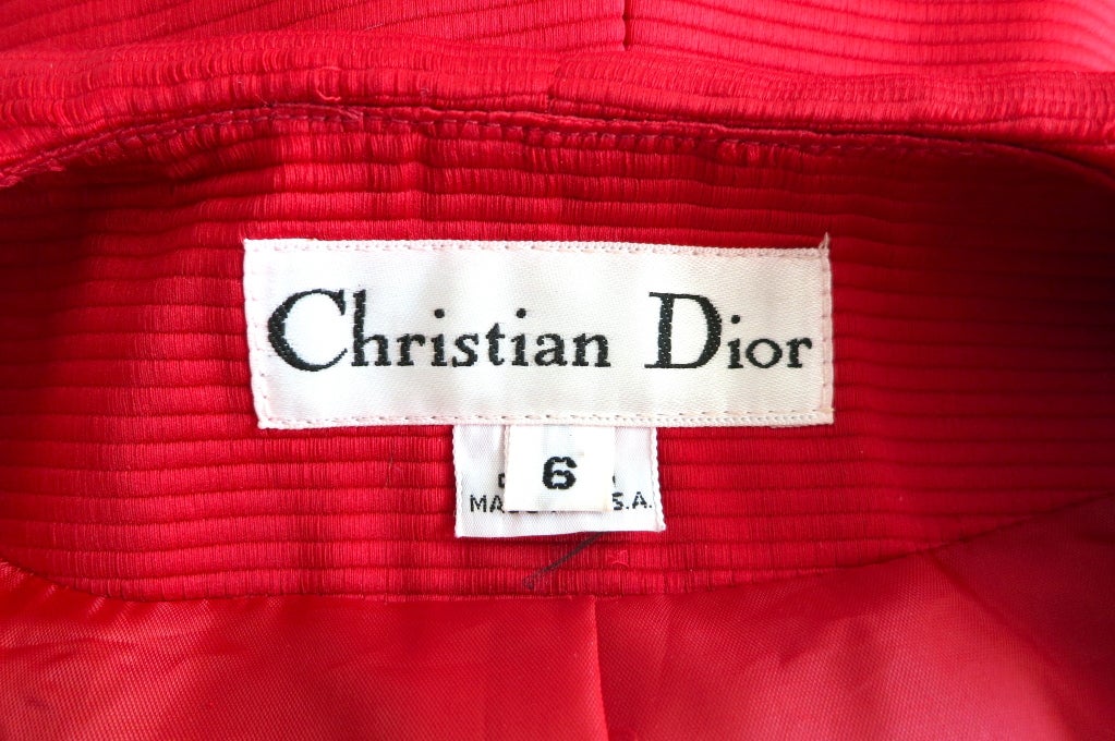 Vintage CHRISTIAN DIOR 1980's era scarlet silk ribbed skirt suit 2