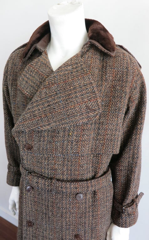 Vintage GUCCI Men's 1970's era herringbone tweed trench coat 1