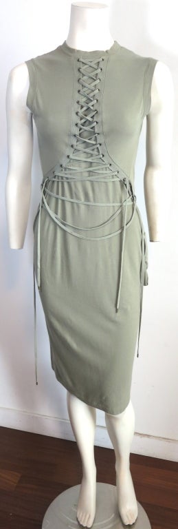 Women's CHRISTIAN DIOR Green knit lacing detail tank dress