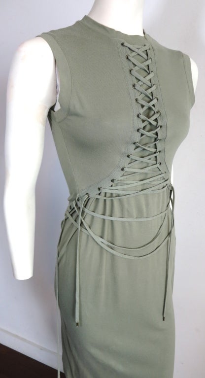 CHRISTIAN DIOR Green knit lacing detail tank dress 1