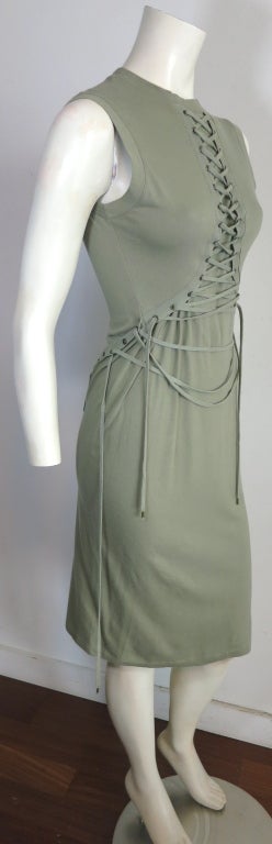 CHRISTIAN DIOR Green knit lacing detail tank dress 2