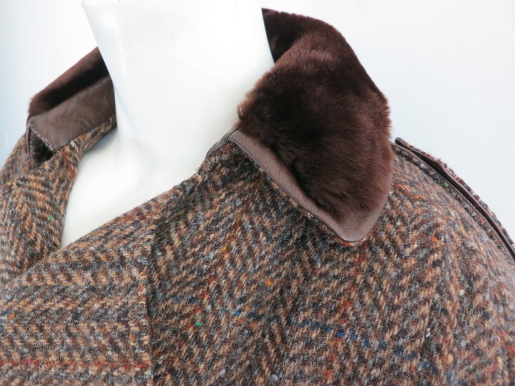 Vintage GUCCI Men's 1970's era herringbone tweed trench coat 2
