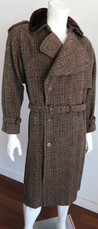 Vintage GUCCI Men's 1970's era herringbone tweed trench coat 3