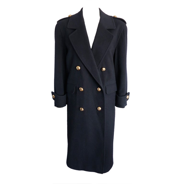 BURBERRY LONDON Navy wool and camel hair military coat at 1stDibs