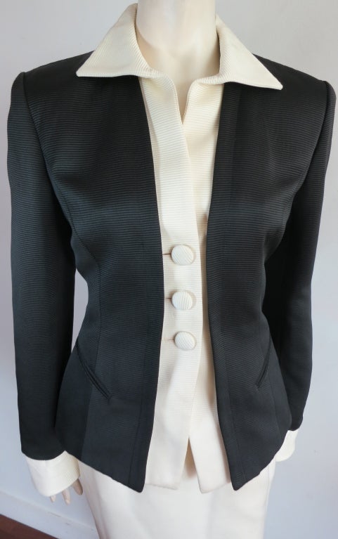 Unworn CHRISTIAN DIOR 1980's era ribbed sateen skirt suit