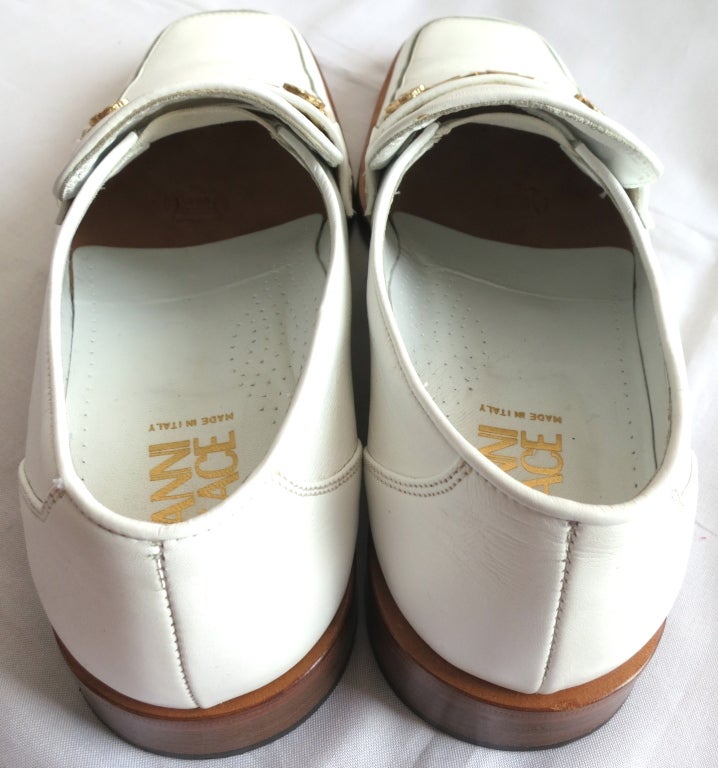 GIANNI VERSACE Early 1990's men's white & gold leather loafers 3