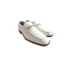GIANNI VERSACE Early 1990's men's white & gold leather loafers