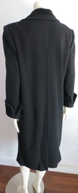 Vintage CHRISTIAN DIOR 1980's era black wool coat with velvet In Excellent Condition In Newport Beach, CA