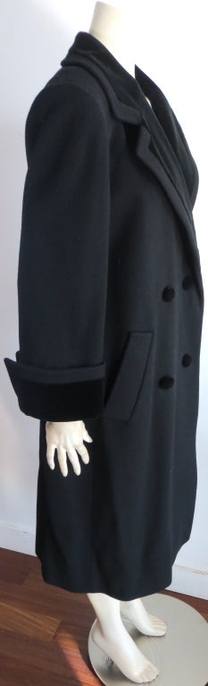 Women's Vintage CHRISTIAN DIOR 1980's era black wool coat with velvet