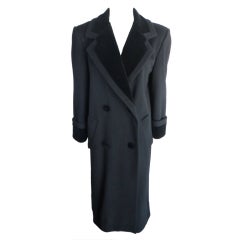 Vintage CHRISTIAN DIOR 1980's era black wool coat with velvet