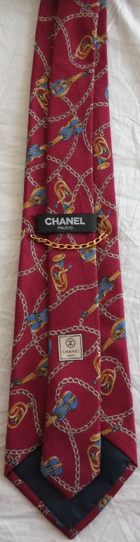 Vintage CHANEL Men's 1980's musical chain silk tie 1