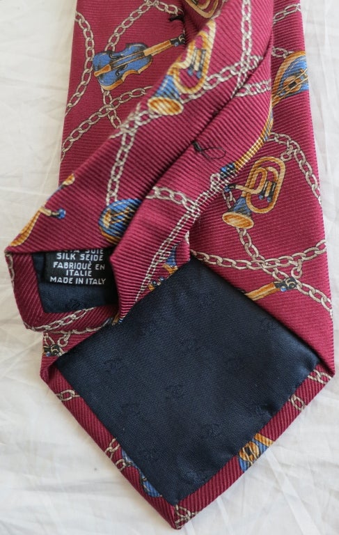 Vintage CHANEL Men's 1980's musical chain silk tie 4