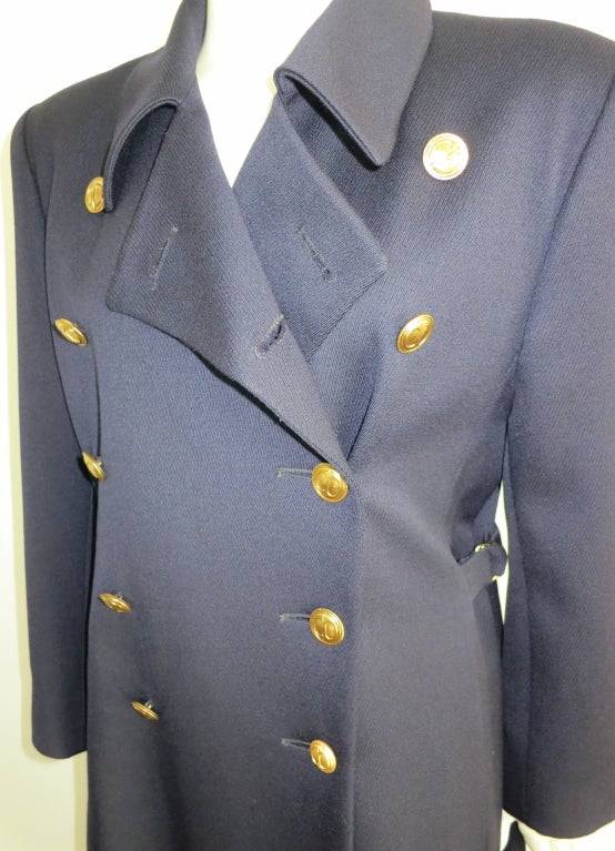 Women's Vintage CHRISTIAN DIOR 1980's era navy wool logo button coat
