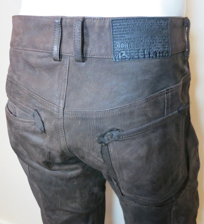 JOHN GALLIANO Dark brown goat skin leather pants for men 2