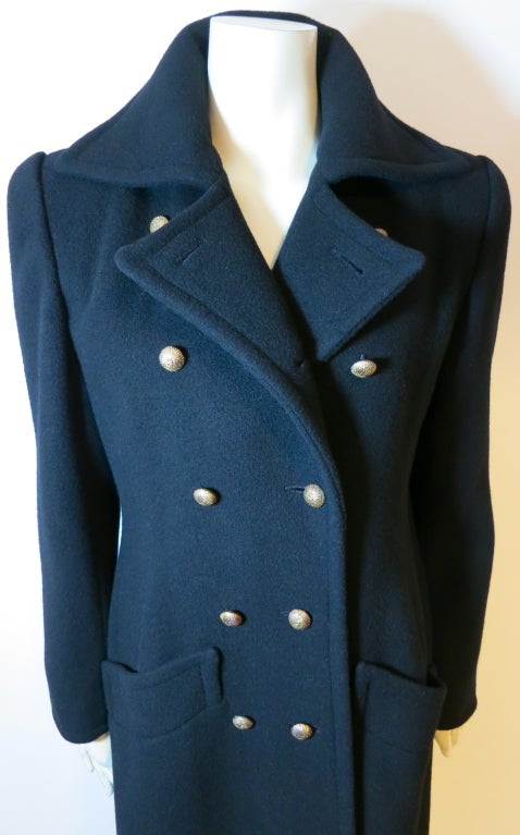 Vintage GIVENCHY 1970's dark navy wool coat