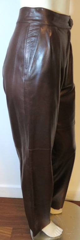 Black Vintage HERMES 1980's 100% sheepskin leather pleat front trouser