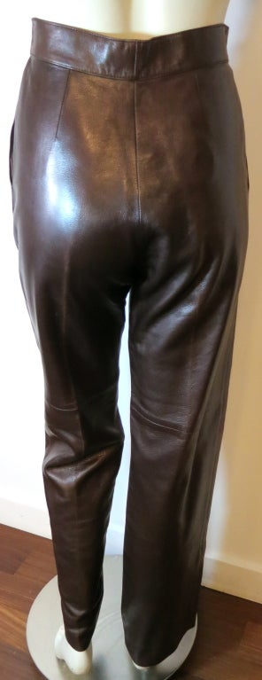 Vintage HERMES 1980's 100% sheepskin leather pleat front trouser In Excellent Condition In Newport Beach, CA