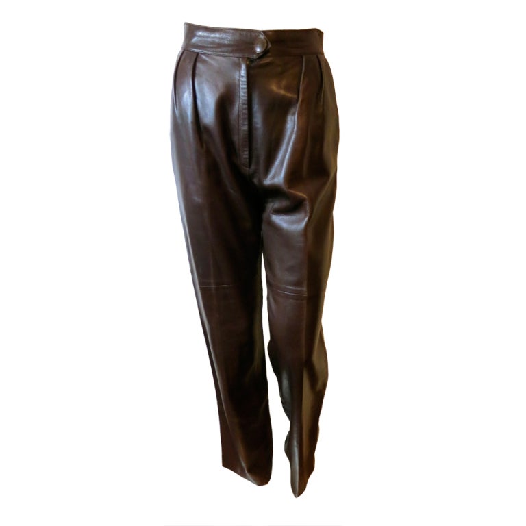 Vintage HERMES 1980's 100% sheepskin leather pleat front trouser