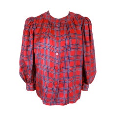 Vintage YVES SAINT LAURENT 1960's printed silk blouse