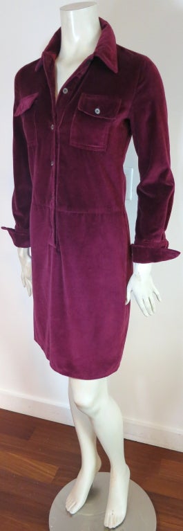 Original HELMUT LANG 1997 velvet plum shirt dress 1