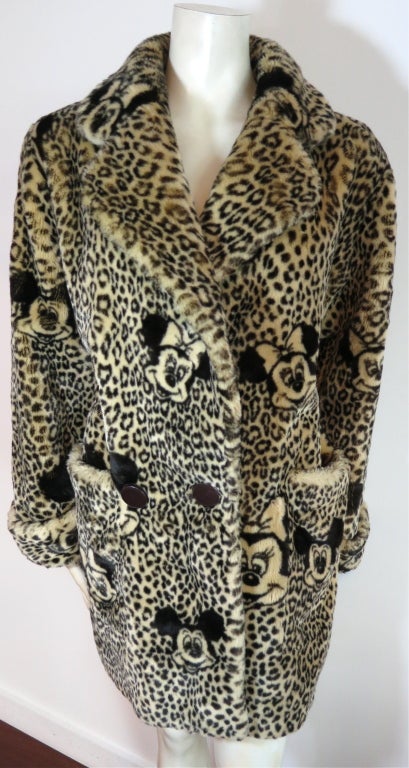 1992 Mini & Mickey Mouse cheetah printed faux fur coat from Apparence France sold at Saks Fifth Avenue.  This ultra soft faux fur was created as part of a limited collection to celebrate the opening of Euro Disney in 1992. The coat features dual