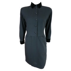 Vintage GUCCI 1980's era black crepe dress with velvet trim