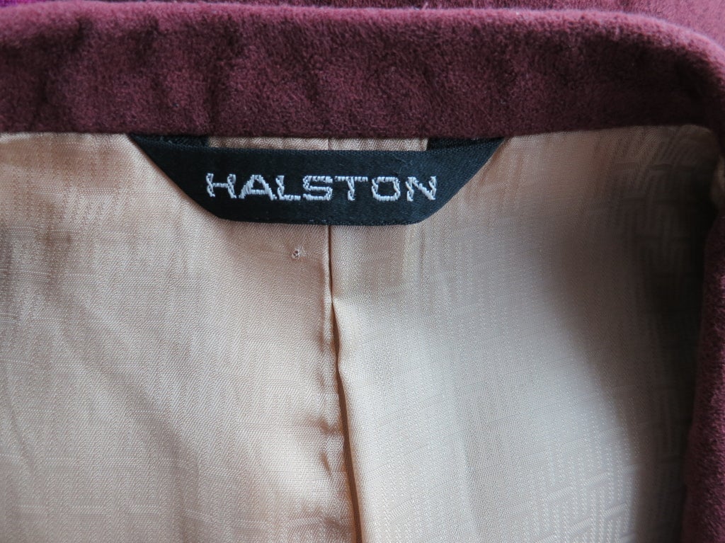Vintage HALSTON 1970's era Men's Halsuede burgundy blazer For Sale 2